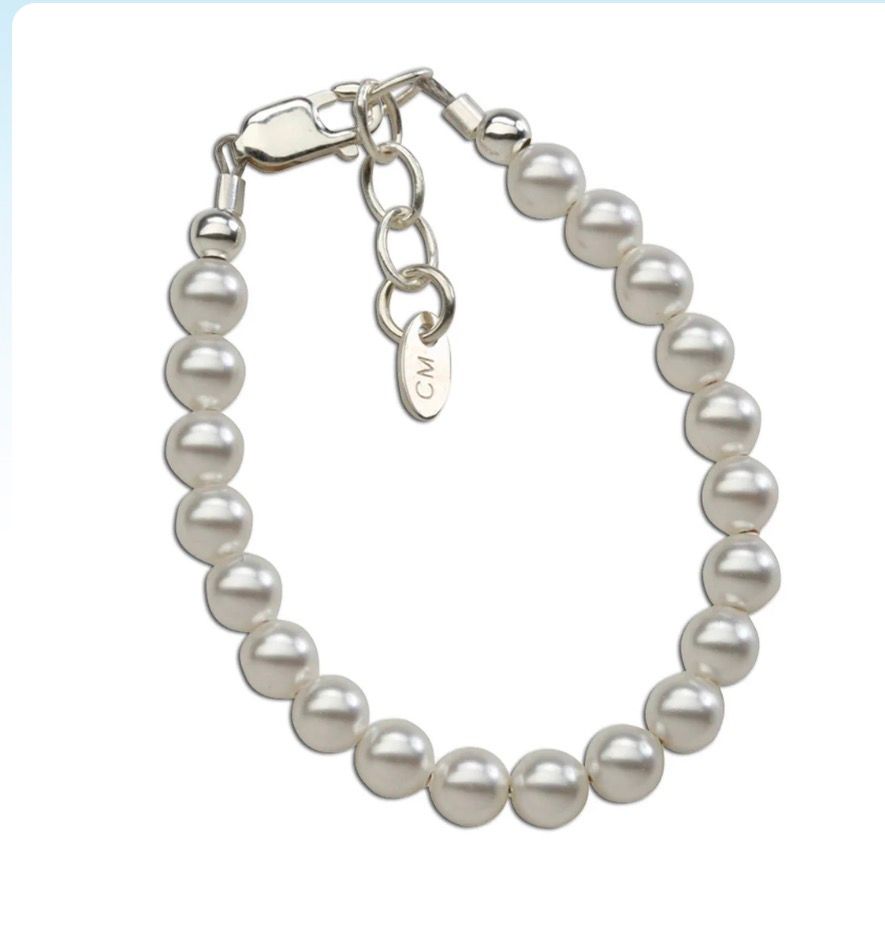 Sterling Silver Baby's 1st Pearls Bracelet Keepsake Gift