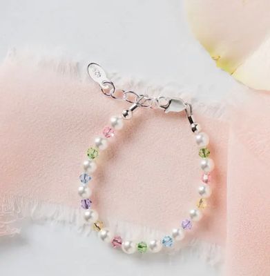 Sterling Silver Multi Crystal Pearl Baby &amp; Kids Bracelet