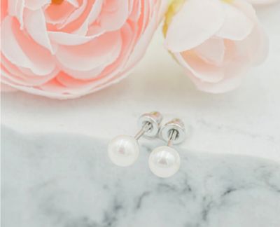 Sterling Silver Screw-Back White Pearl Earrings For Children
