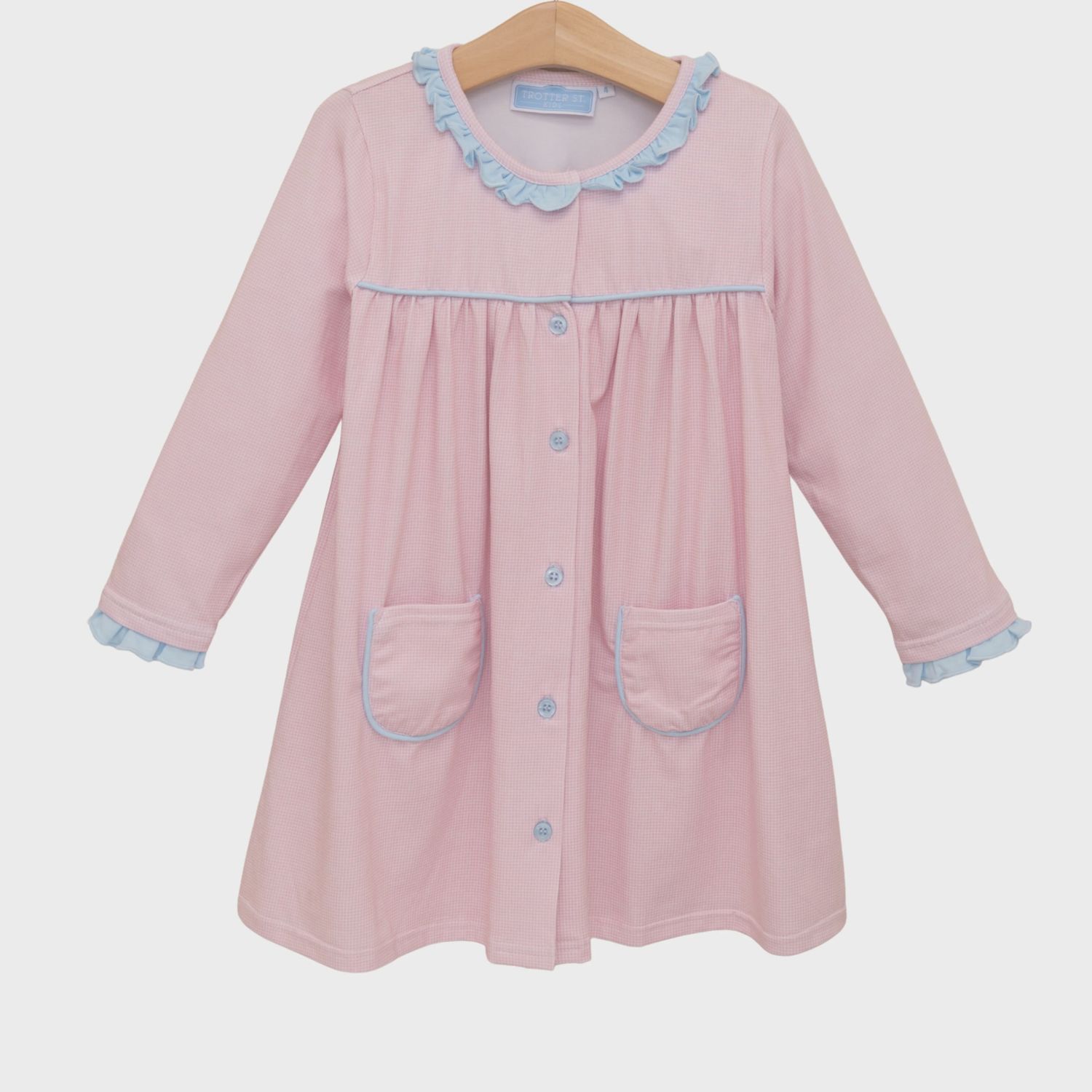 Amelia Dress-Light Pink Microgingham/Light Blue