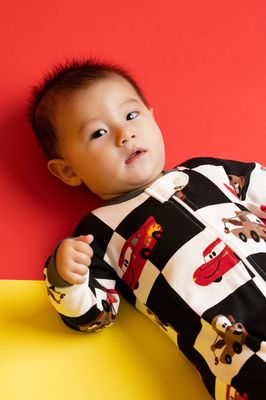 One-Piece Baby Pajamas_Disney Pixar Cars on Charcoal Checkerboard