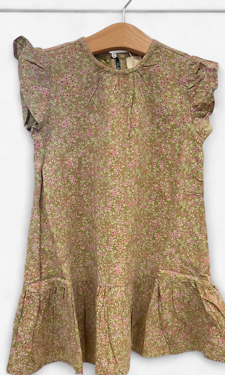 Green Floral Print Dress with pink and purple details