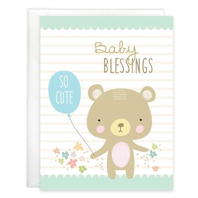 With Scripture Baby Greeting Card - Bear with Balloon