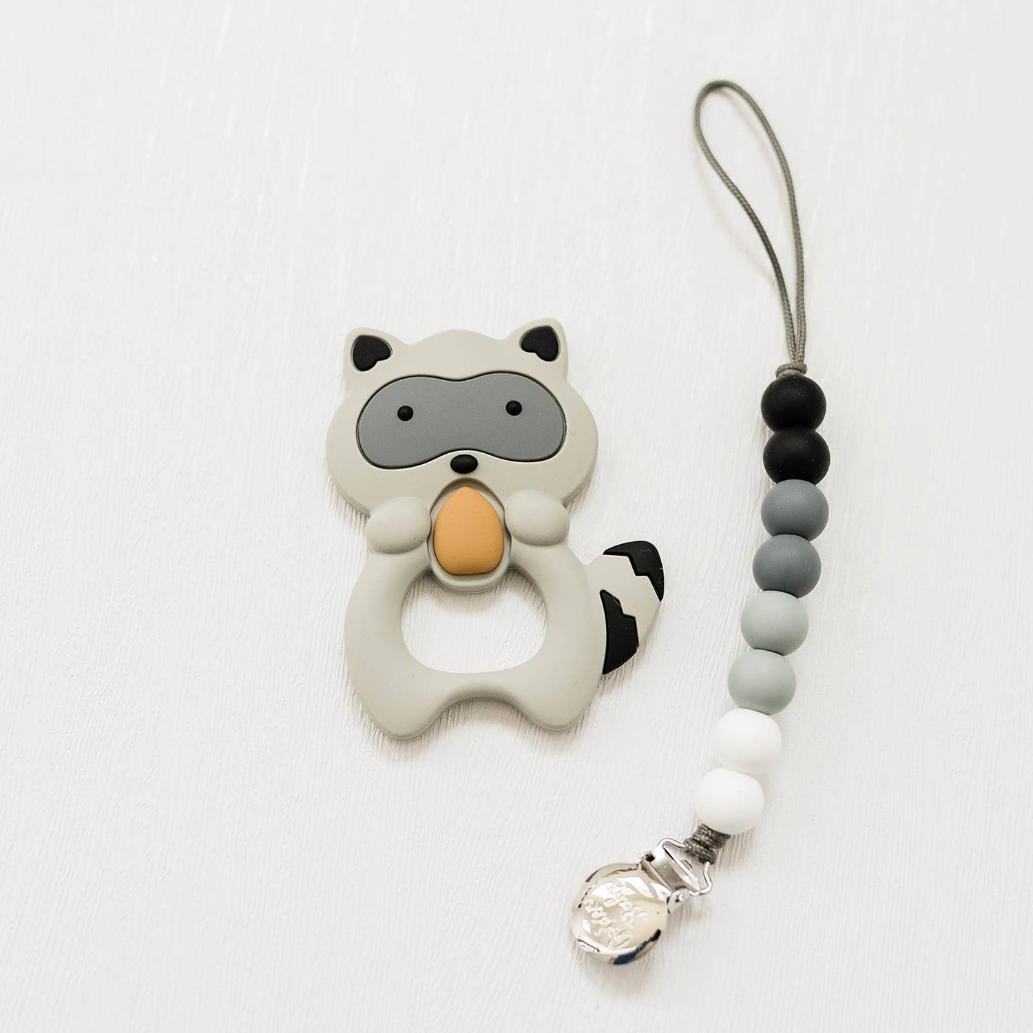 Raccoon Teether Set // Gray, STYLE: Teether and Clip Set