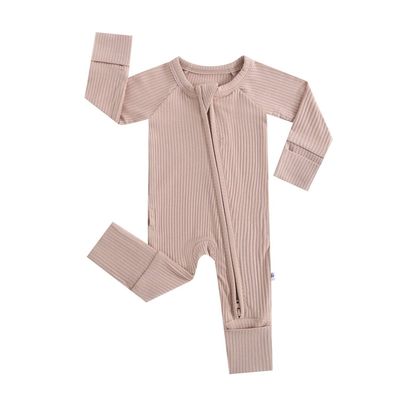 Maple Ribbed Zippered Baby Footie Romper Two Way Zip Pajama