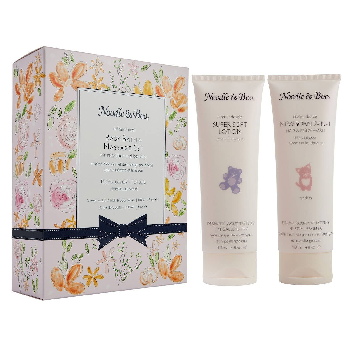 Baby Bath &amp; Massage Set, Creme Douce, Pink Flowers