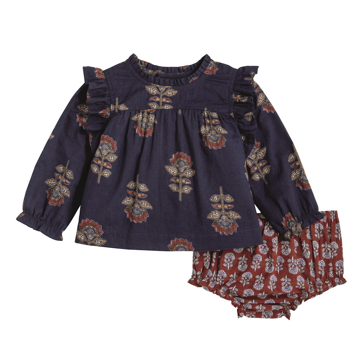 Navy Floral Pinafore Set