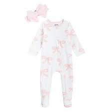 Bow Print Zip Sleeper with Headband