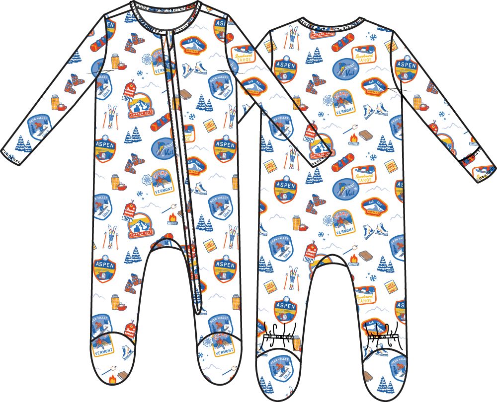 Vintage Ski Patches - 2 Way Zipper Footie