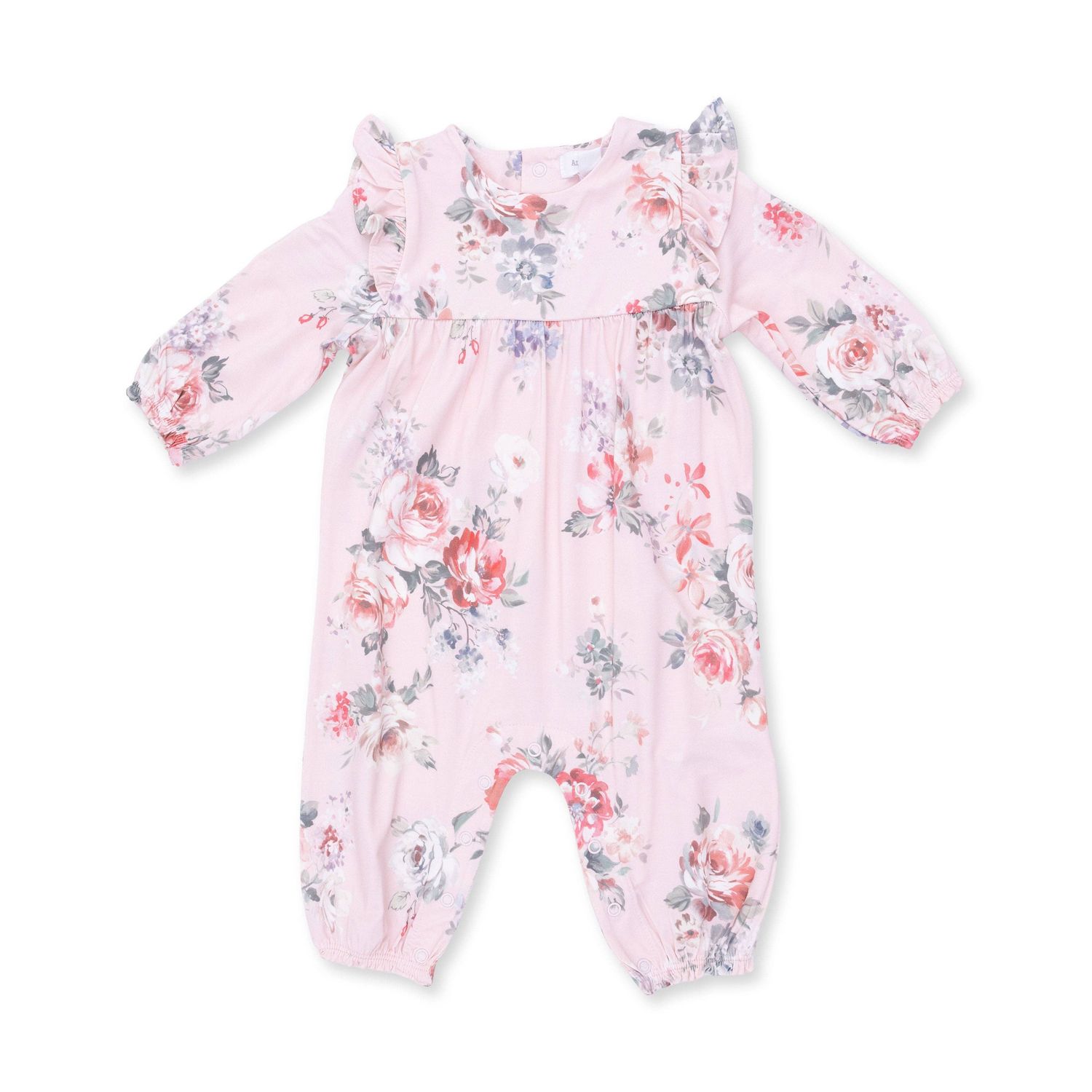 Painterly Rose Bouquets - Ruffle Sleeve Snap Romper