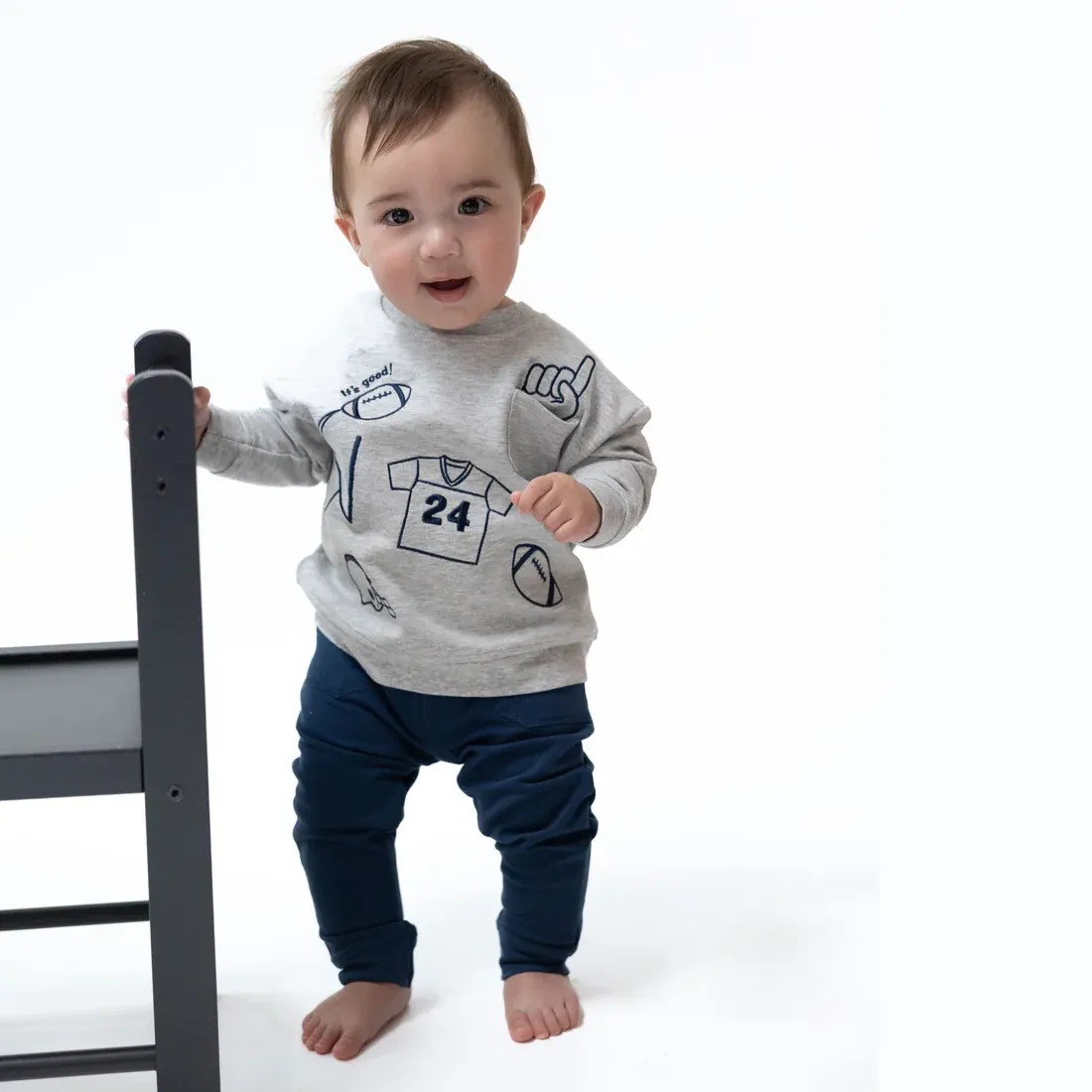 Football Navy Drop Sleeve Sweatshirt