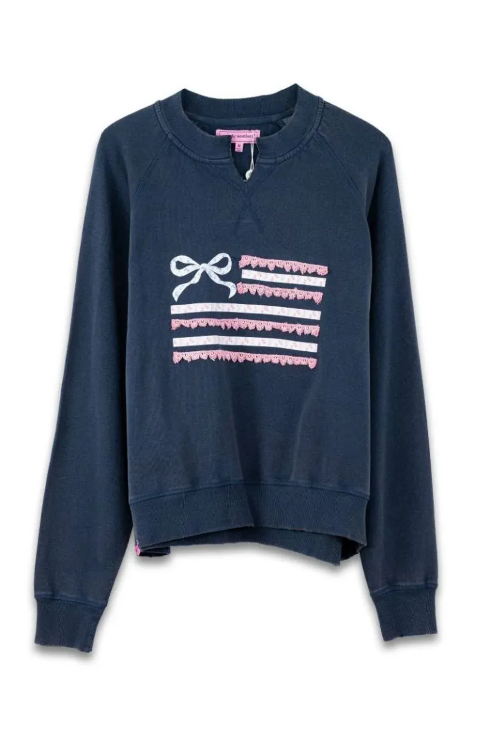 Ribbon Flag Summer Crewneck for Girls in Navy