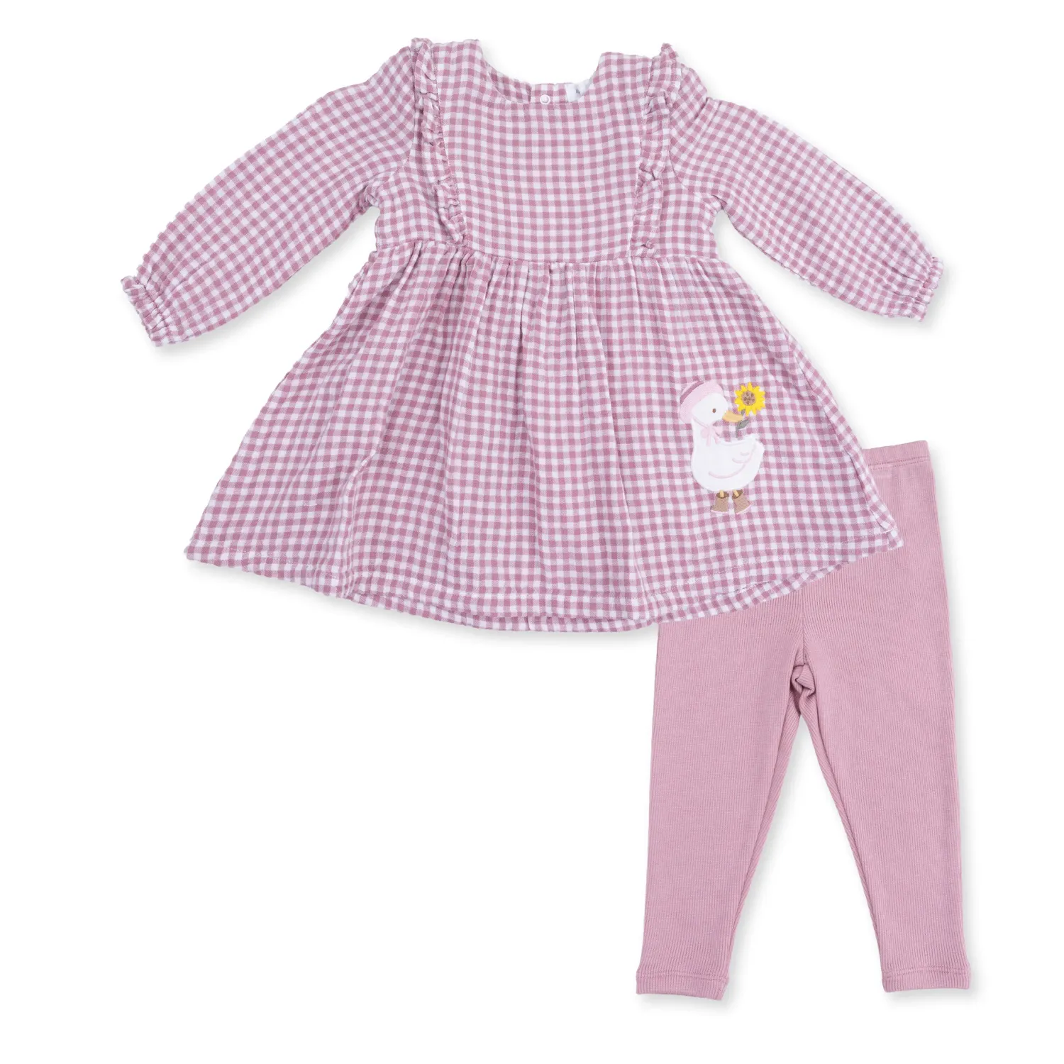 Berry Gingham  Long Sleeve Ruffle Dress and Legging