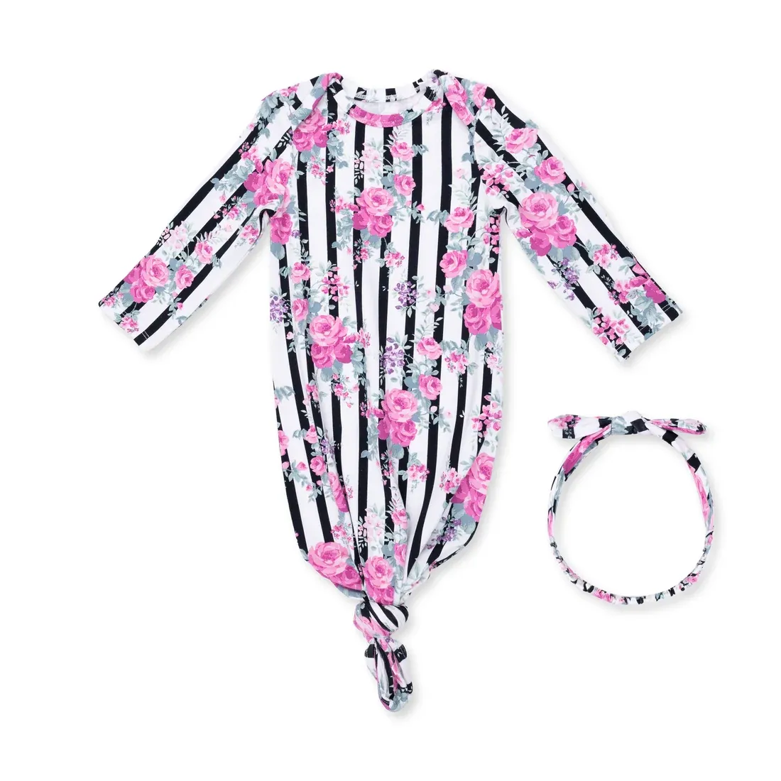 Cabbage Rose Stripe Gown&amp;Headband