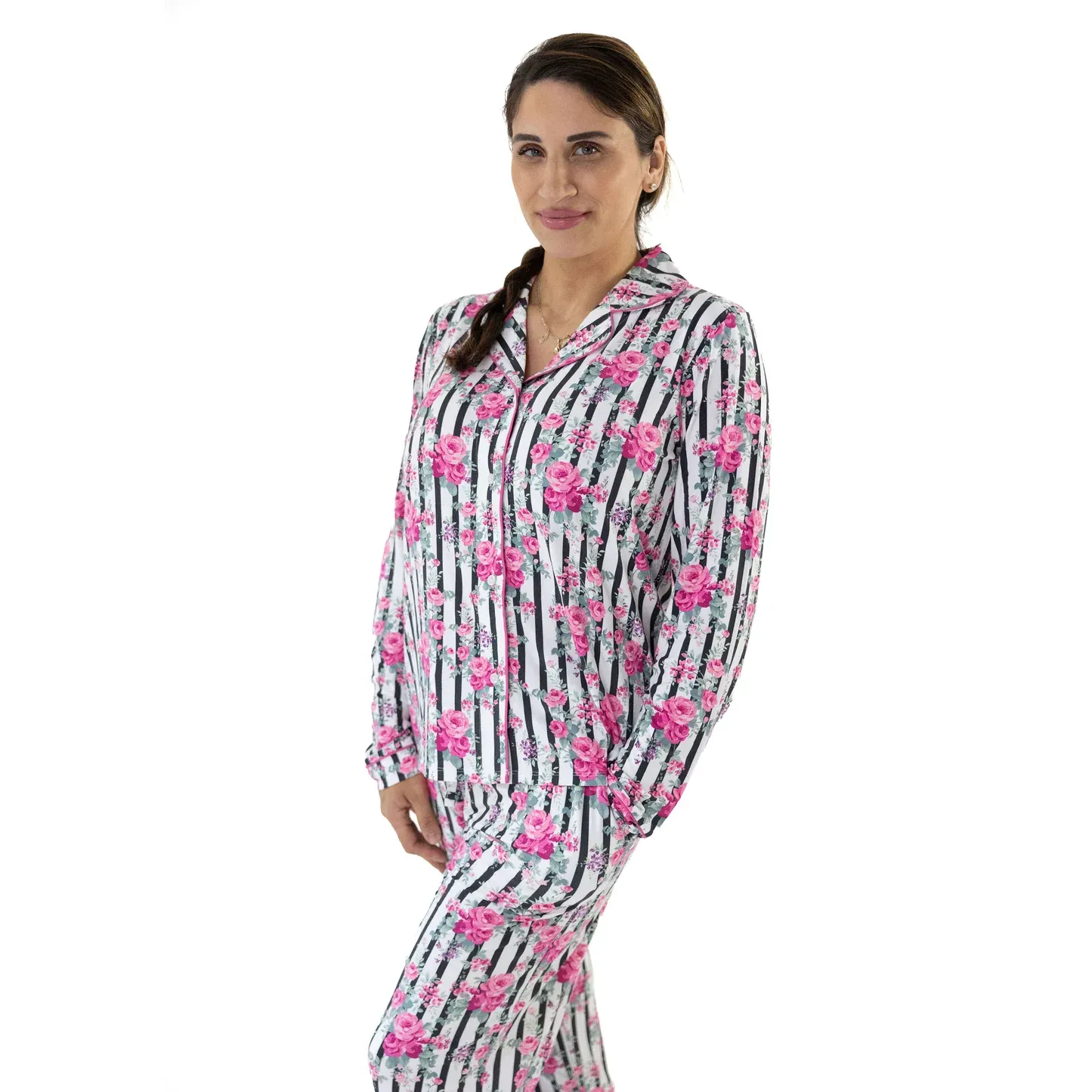 Cabbage Rose Stripe  Adult Long Sleeve and Pant