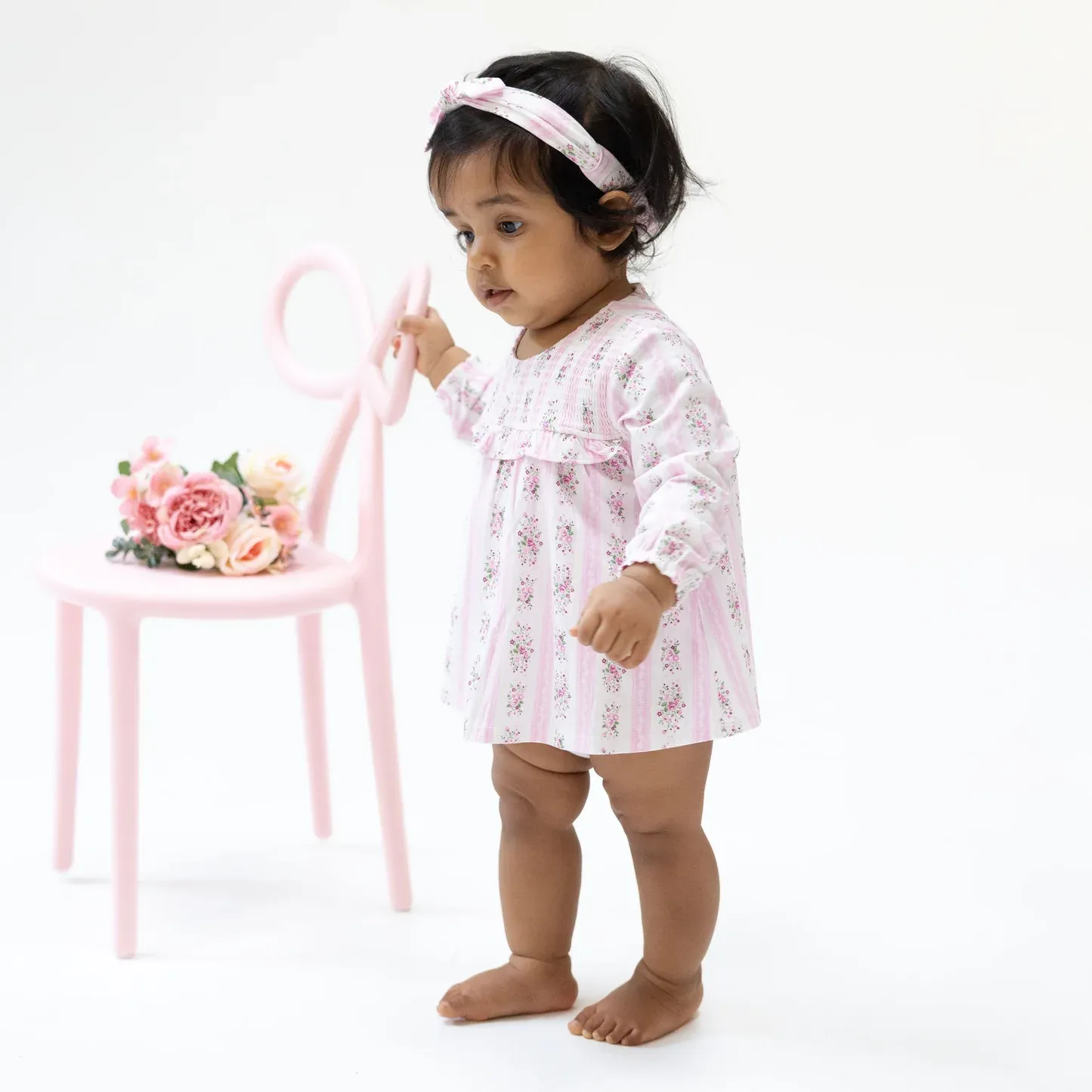 Bella Rose Smocked Ruffle Bubble with Skirt