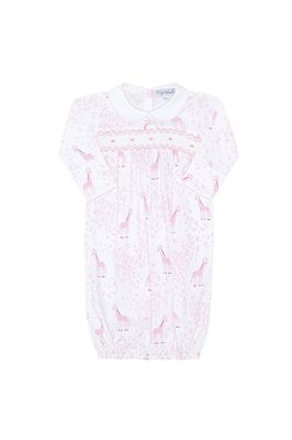 Pink Giraffe Print Smocked Gown