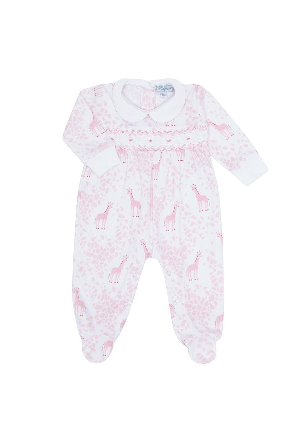 Pink Giraffe Print Smocked Footie, Color: Pink, Size: 3 - 6M
