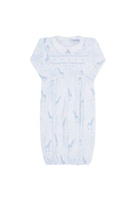 Blue Giraffe Print Smocked Gown