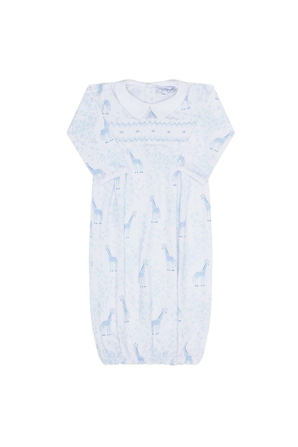 Blue Giraffe Print Smocked Gown, Color: Blue, Size: 0 - 3M