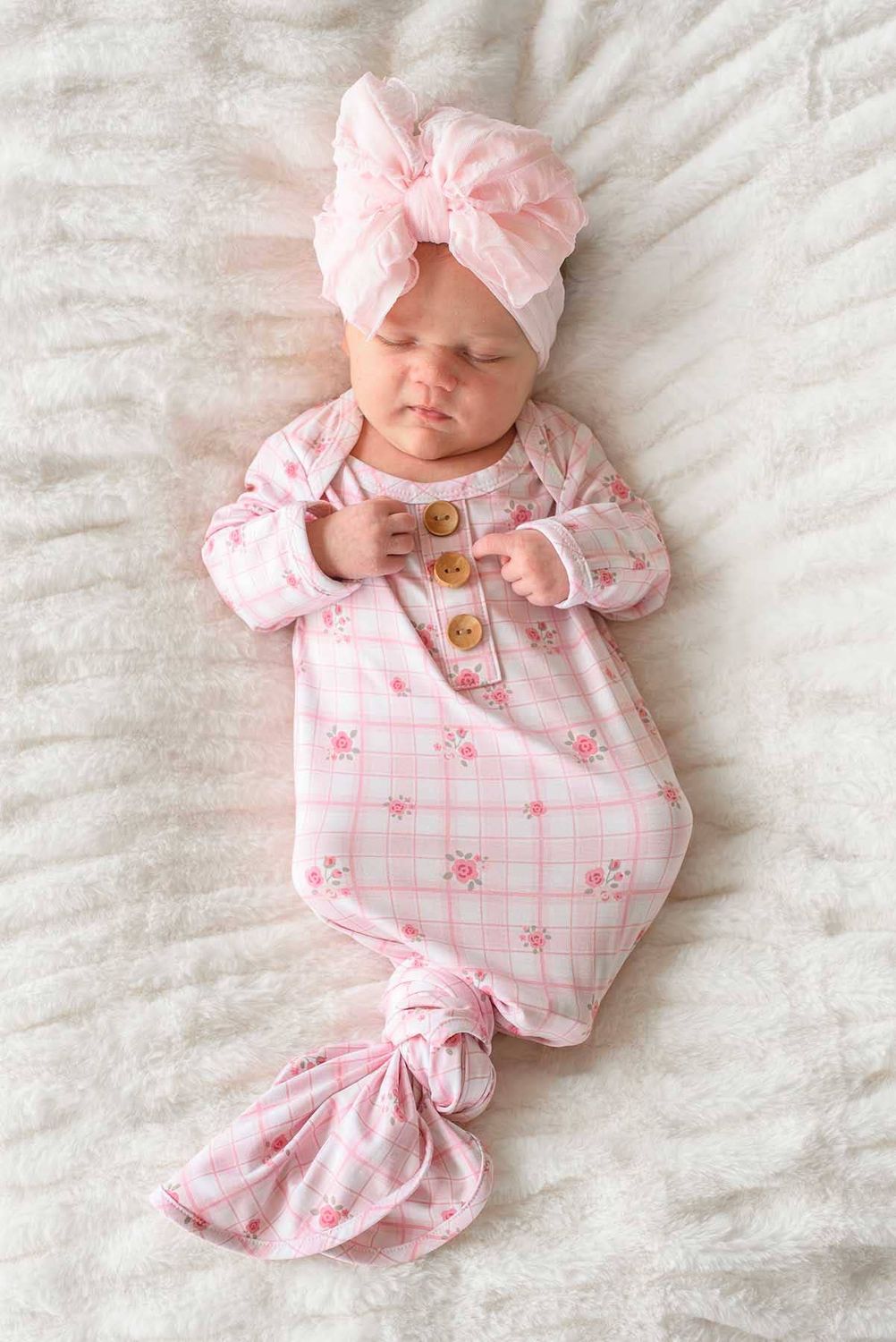 Newborn Baby Knot Gown &amp; Hat Set | Primrose Plaid