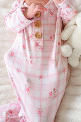 Newborn Baby Knot Gown &amp; Hat Set | Primrose Plaid