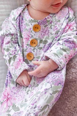 Newborn Baby Knot Gown &amp; Hat Set | Lavender Lullaby