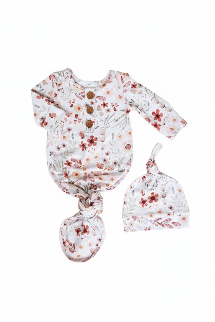 Wren's Wildflower Newborn Baby Knot Gown &amp; Hat
