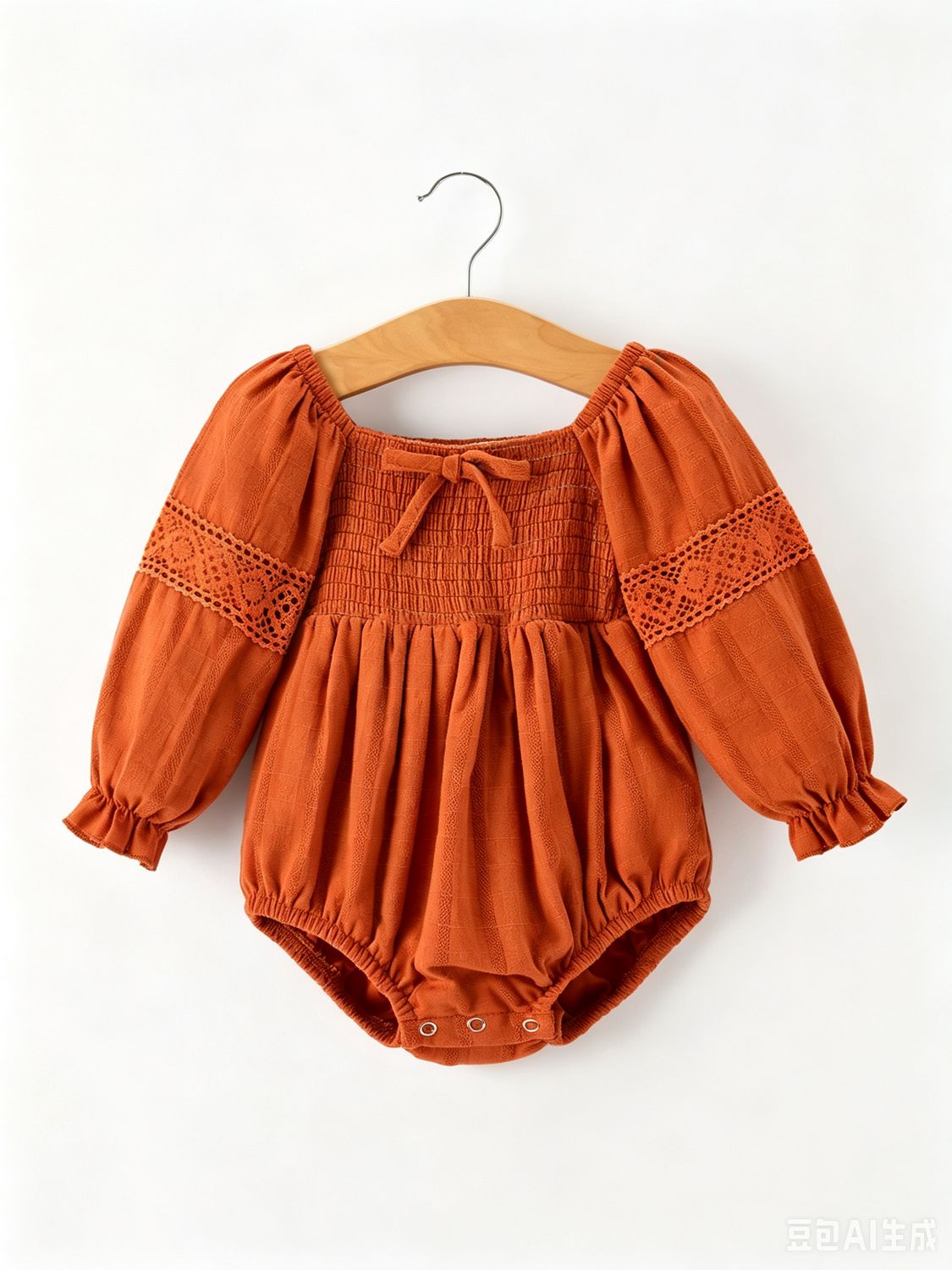 Rust Smocked Lace Trim Bubble Romper
