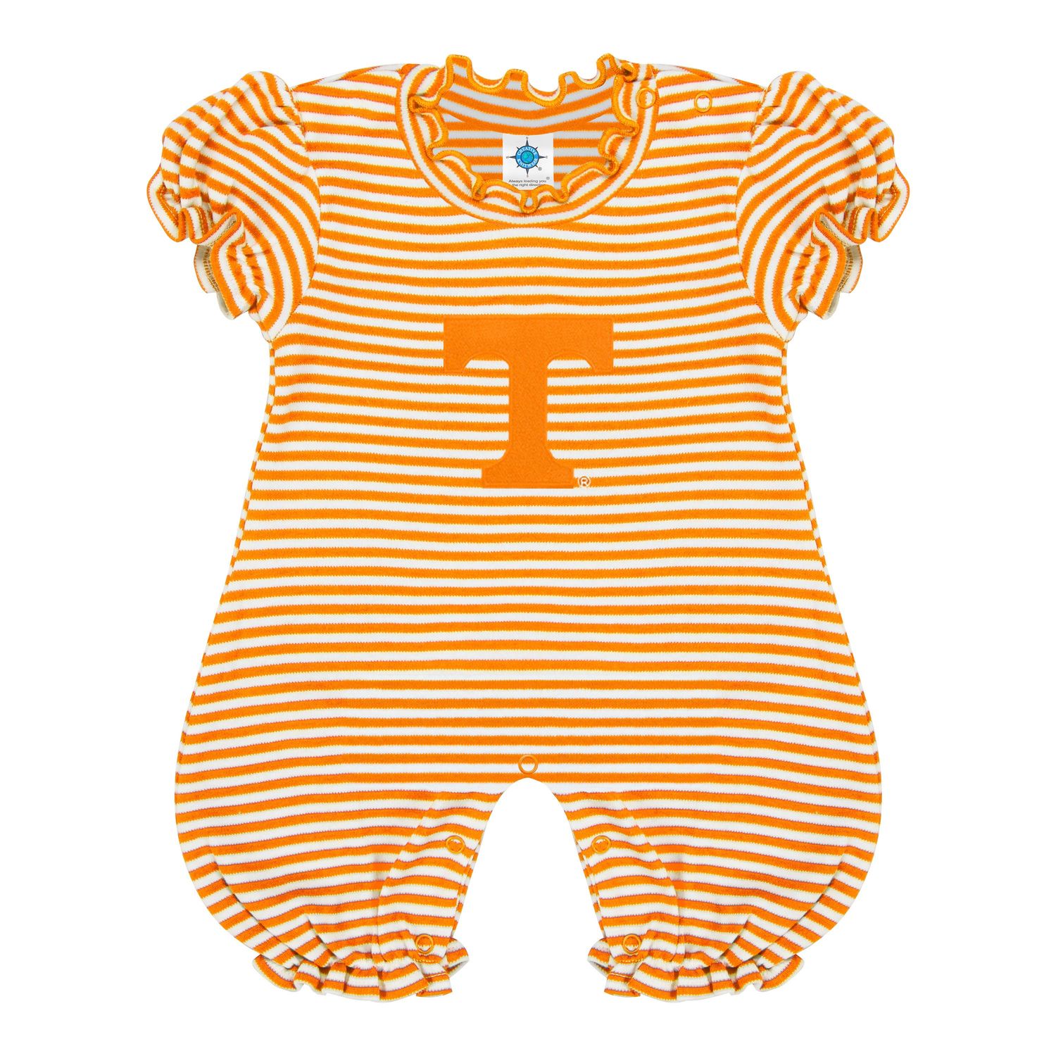 Tennessee Volunteers Striped Puff Sleeve Romper, Logo: Power T, Size: NB