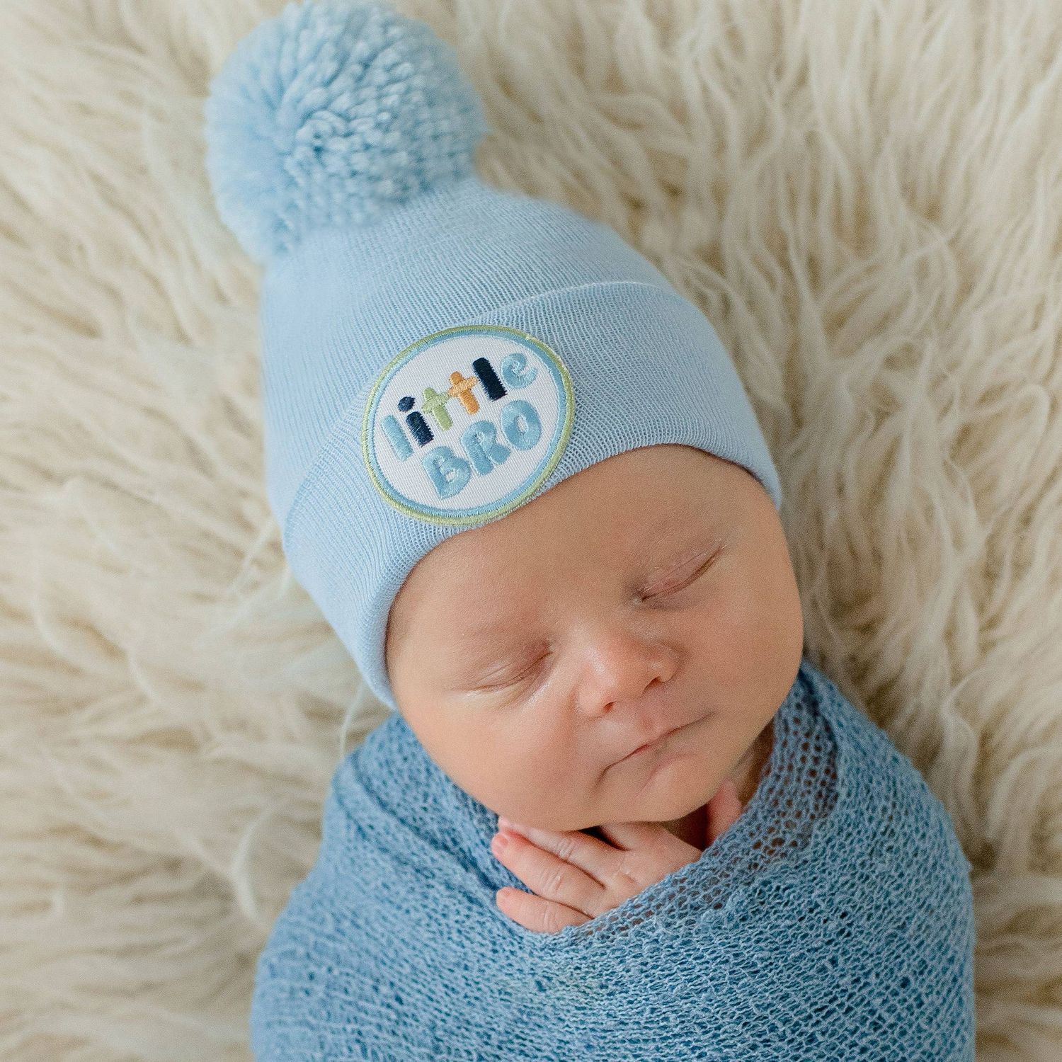 Blue or White  Little Bro Newborn Boy Hospital Hat, Color: blue, Size: newborn