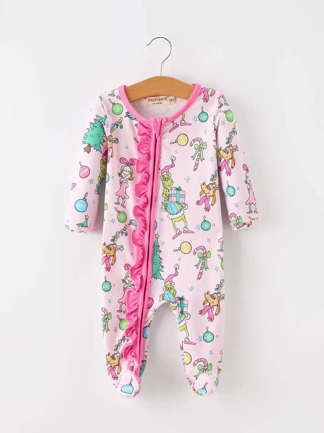Pink Grinch Ruffle Footie