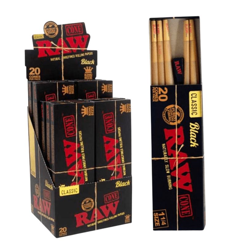 RAW Black 1 1/4 cones 20pk
