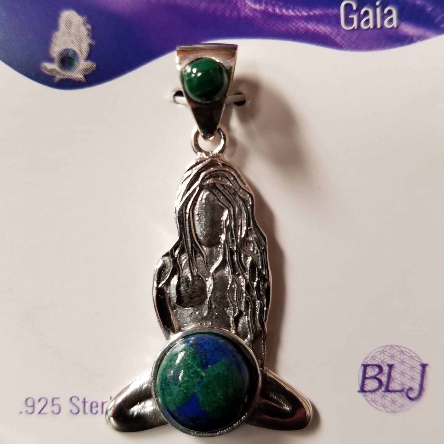 Meditating Gaia Pendant w/ Azurite Malachite