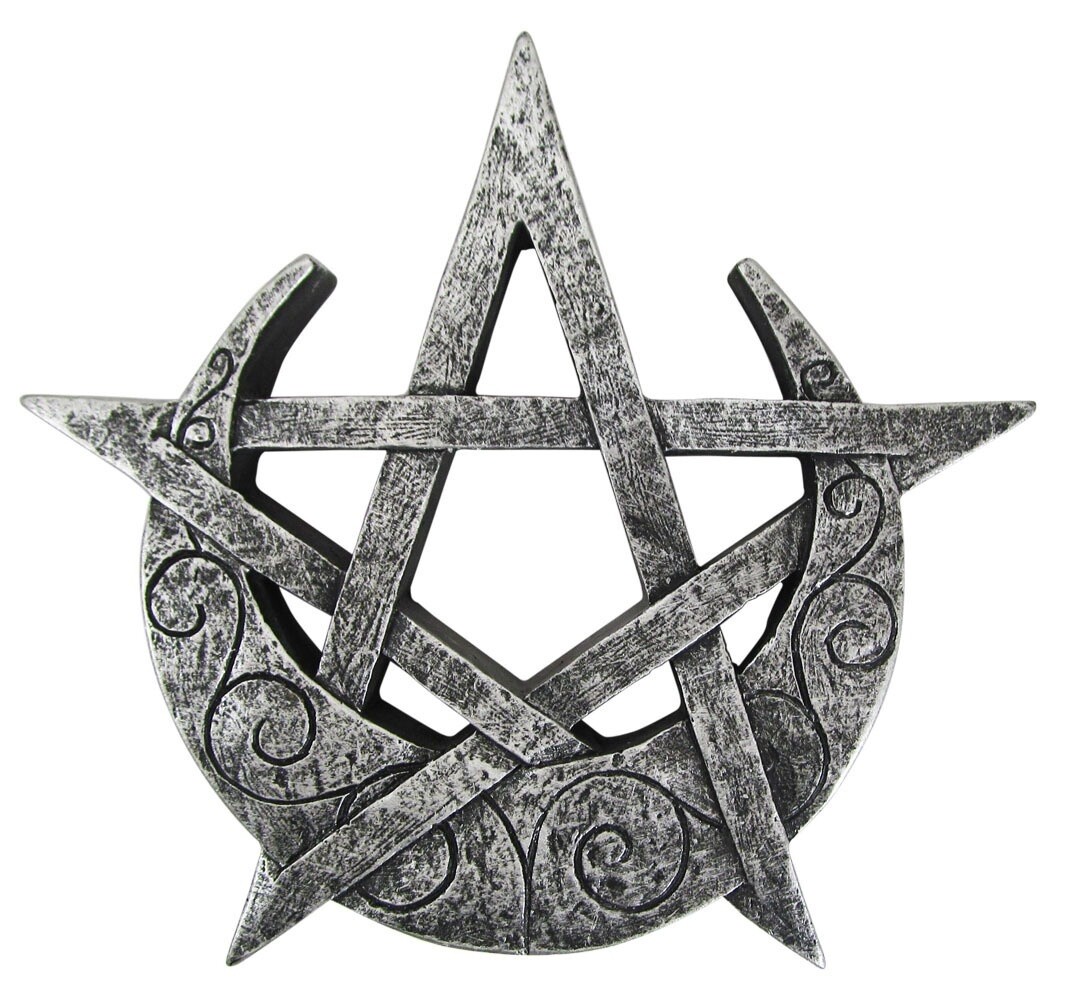 Crescent Moon Pentacle Plaque, Finish: Silver