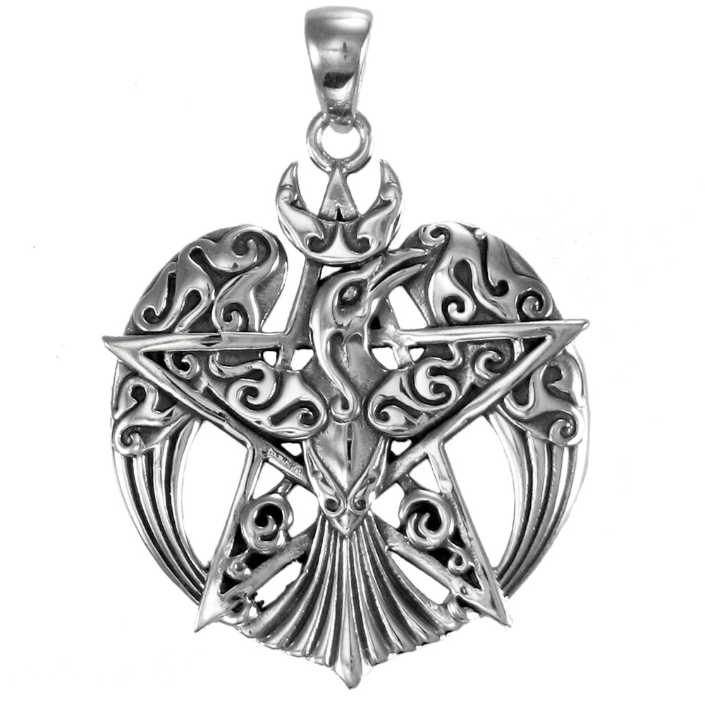Crescent Raven Pentacle Pendant