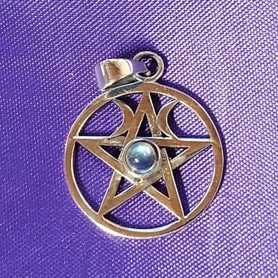 Rainbow Moonstone Double Moon Pentacle