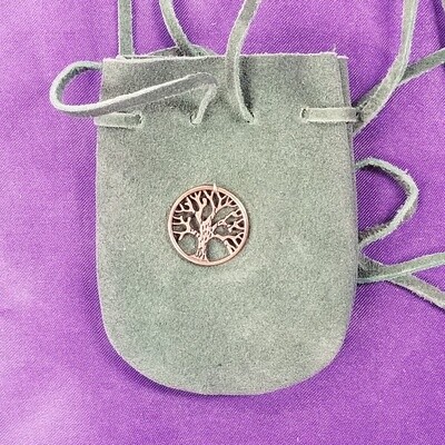 Green Tree of Life Suede Pouch