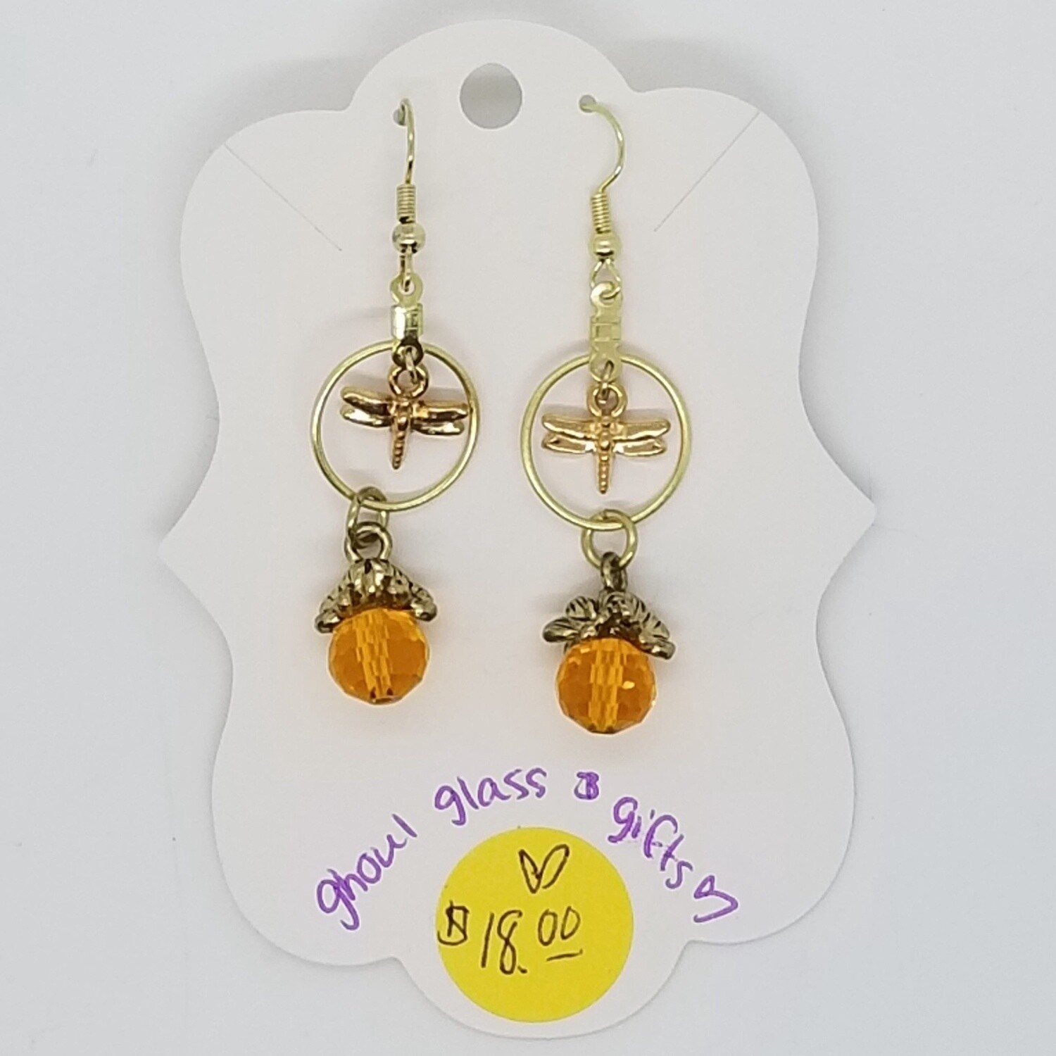 Amber Dragonfly Dangle Earrings