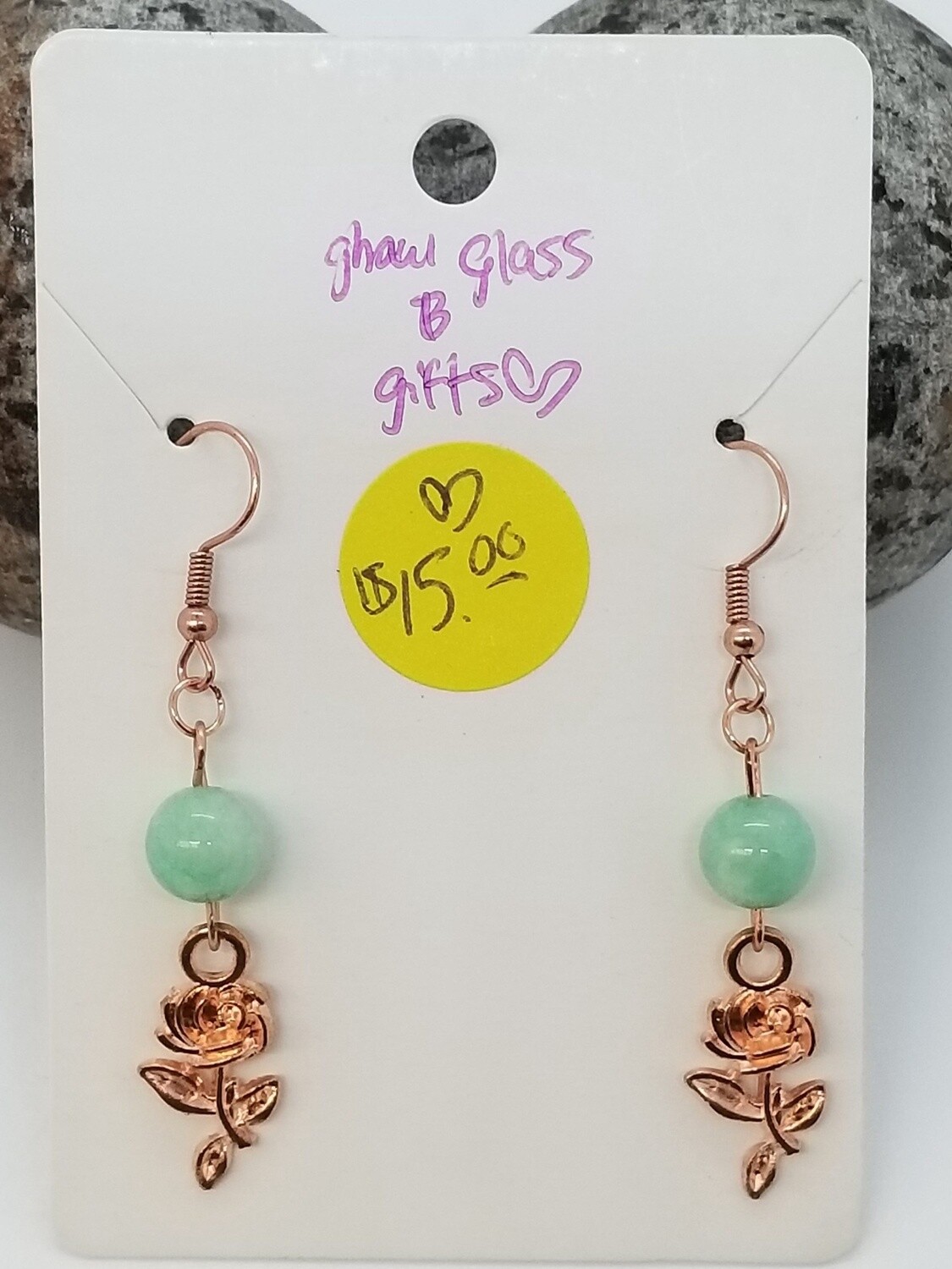 Minty Rose Gold Rose Earrings