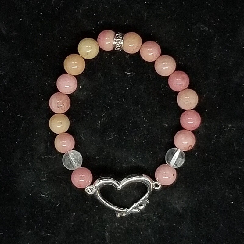 Rhodonite and Quartz Heart Bracelet