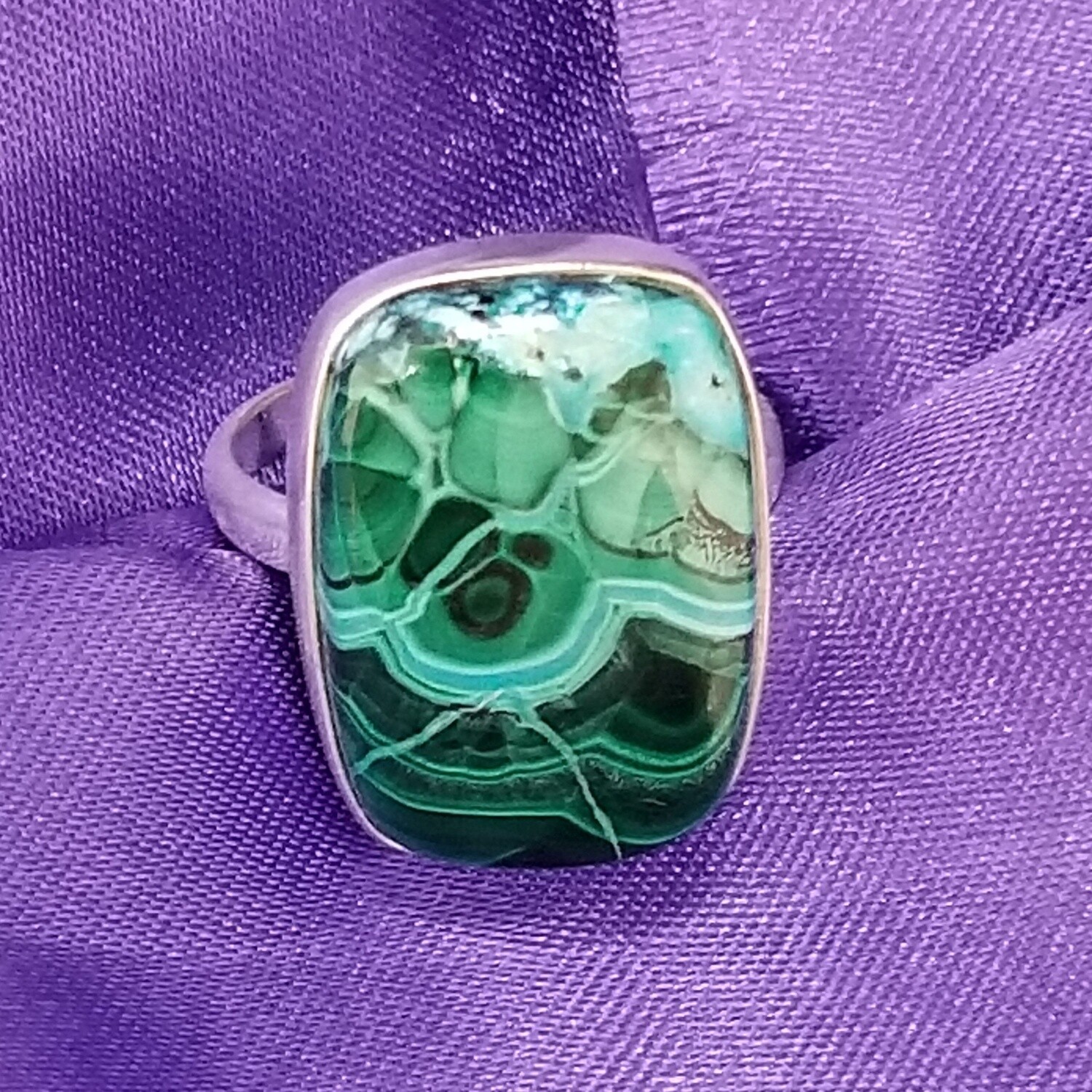 Rectangular Chrysocolla Malachite Ring