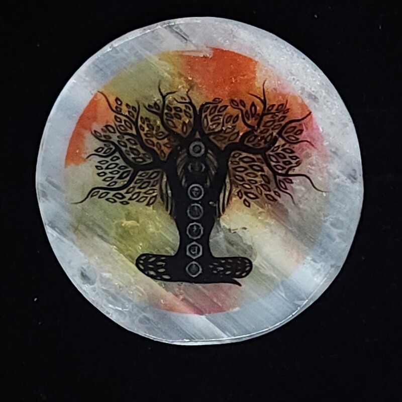 Chakra Tree of Life Selenite Plate