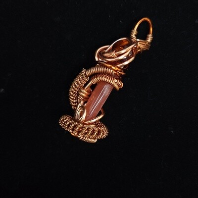Rhodonite & Amber Copper-Wrapped Pendant