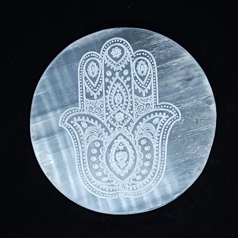 Hamsa Selenite Plate