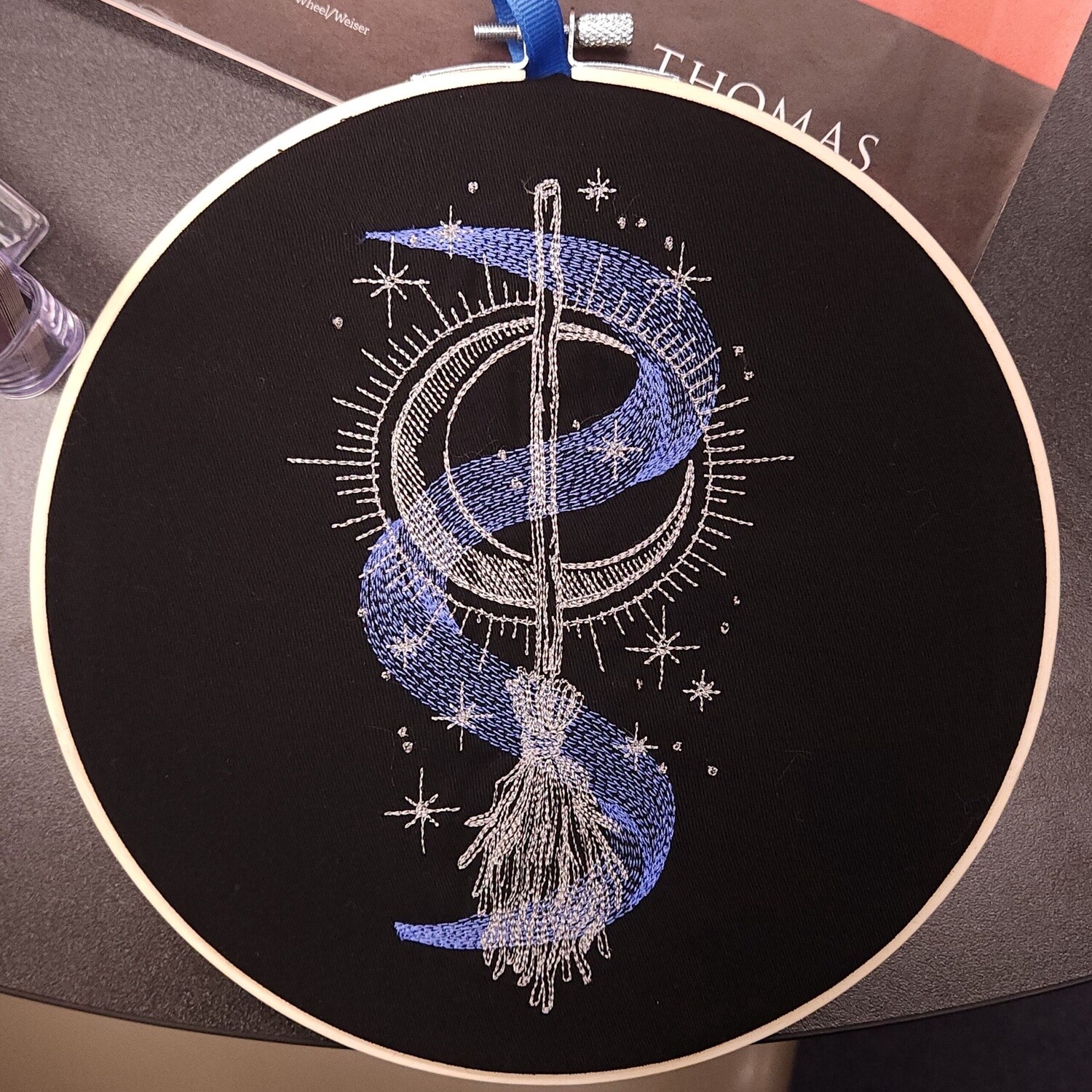 Illuminated Broom Embroidered Hanging
