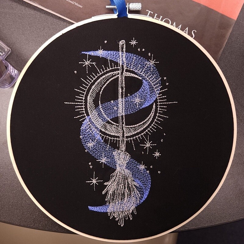 Illuminated Broom Embroidered Hanging