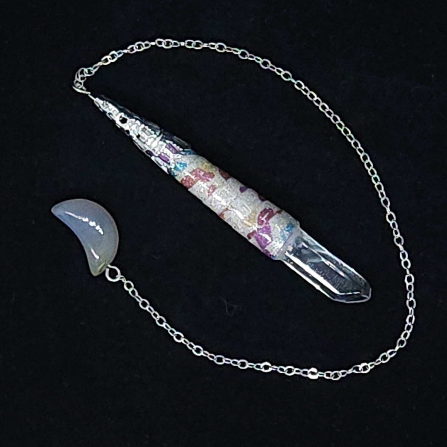 Quartz-Tipped Herbed Quilled Pendulum (#20032)