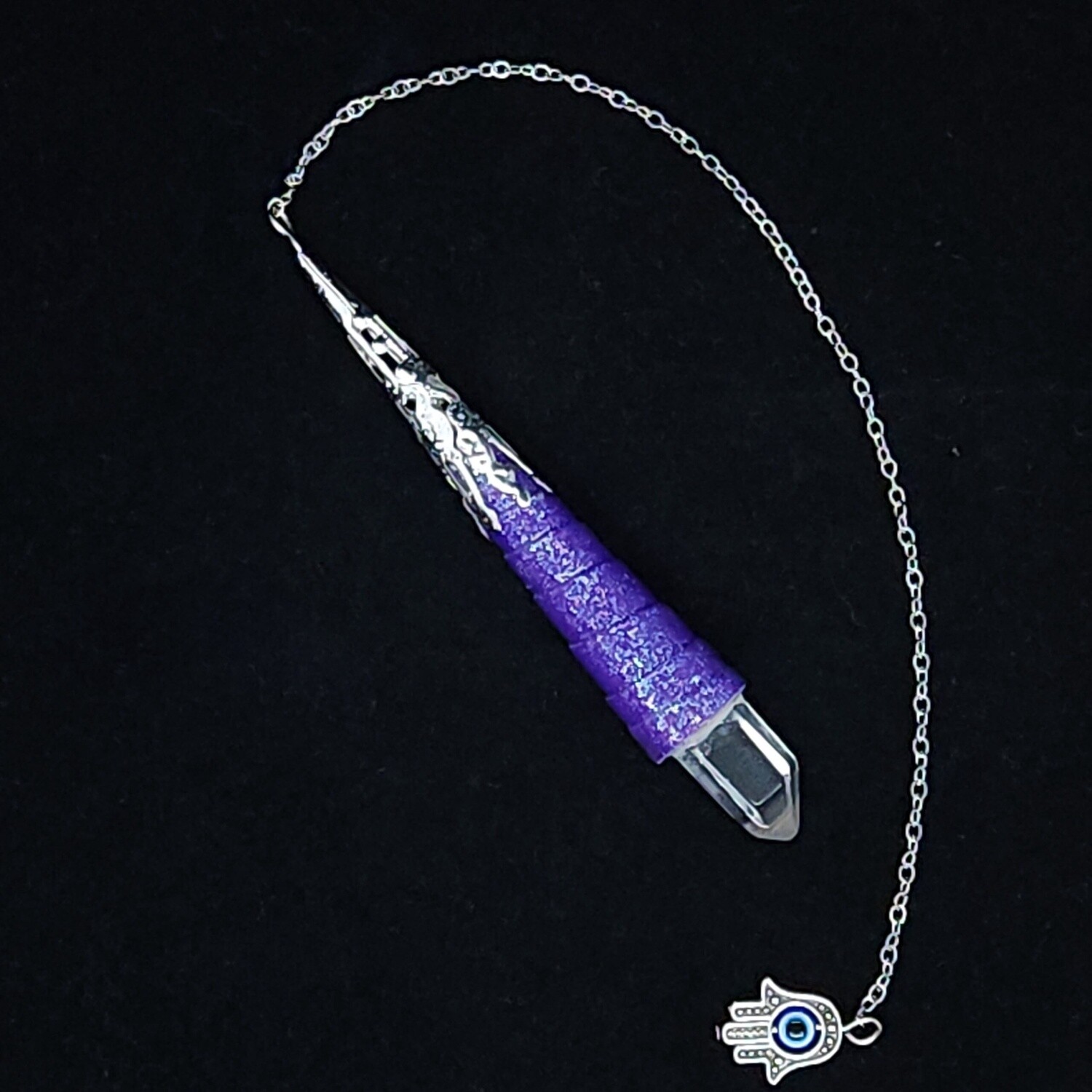 Quartz-Tipped Herbed Quilled Pendulum (#20035)
