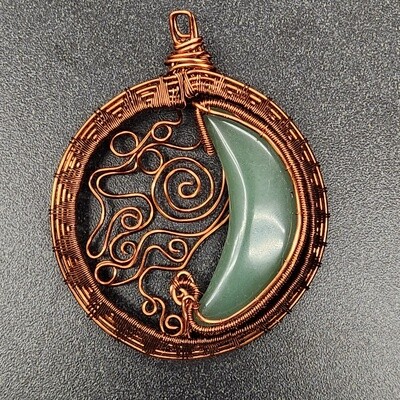 Copper-Wrapped Aventurine Moon Pendant